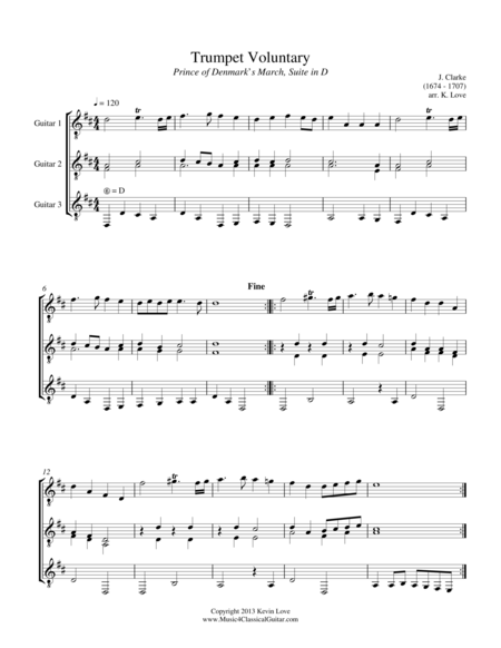 Free Sheet Music Trumpet Voluntary And Trumpet Tune Guitar Trio Score And Parts