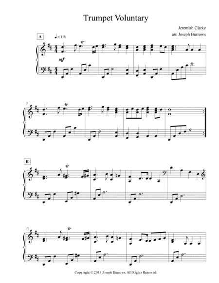 Trumpet Voluntary By Jeremiah Clarke Piano Solo Sheet Music