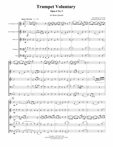 Trumpet Voluntary For Brass Quintet Sheet Music