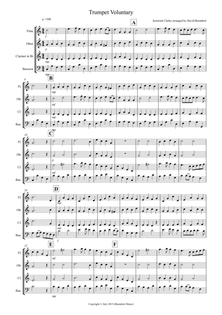 Trumpet Voluntary For Wind Quartet Sheet Music