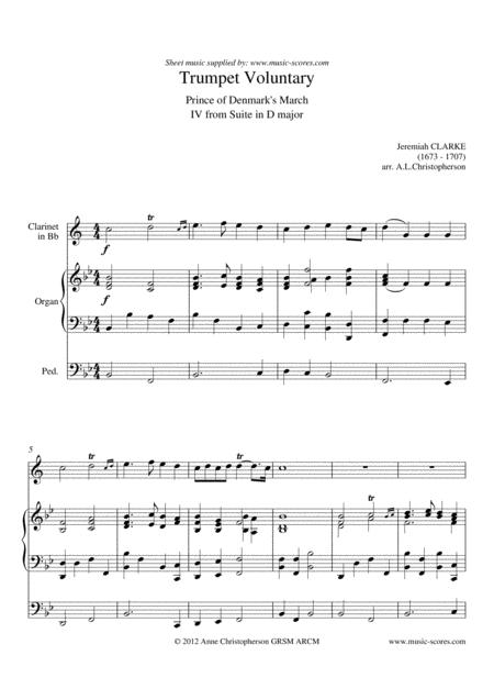 Free Sheet Music Trumpet Voluntary Or Prince Of Denmarks March Clarinet And Organ Bb Major