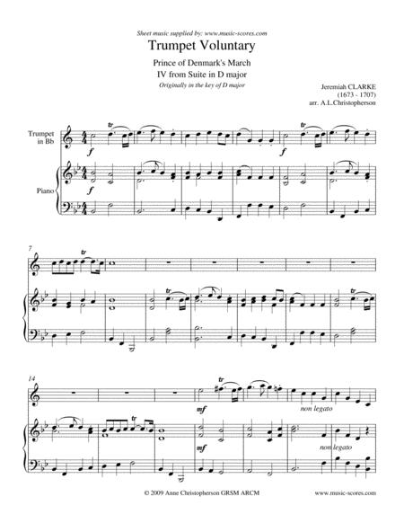 Trumpet Voluntary Or Prince Of Denmarks March Trumpet And Piano Bb Major Sheet Music