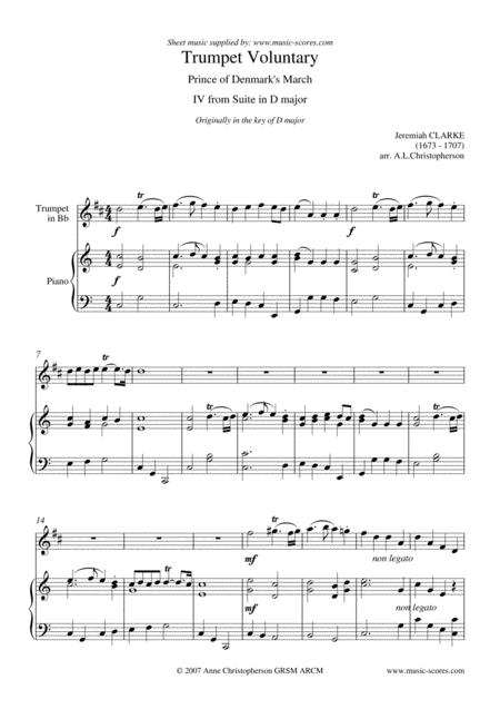 Trumpet Voluntary Or Prince Of Denmarks March Trumpet And Piano C Major Sheet Music