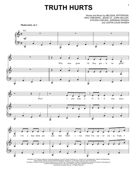 Truth Hurts Sheet Music