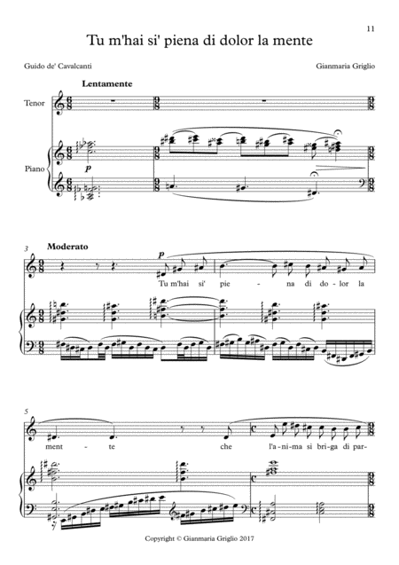 Tu M Hai Si Piena Di Dolor La Mente For Tenor And Piano Sheet Music