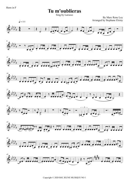 Free Sheet Music Tu M Oublieras Larusso Karaoke For Horn In F