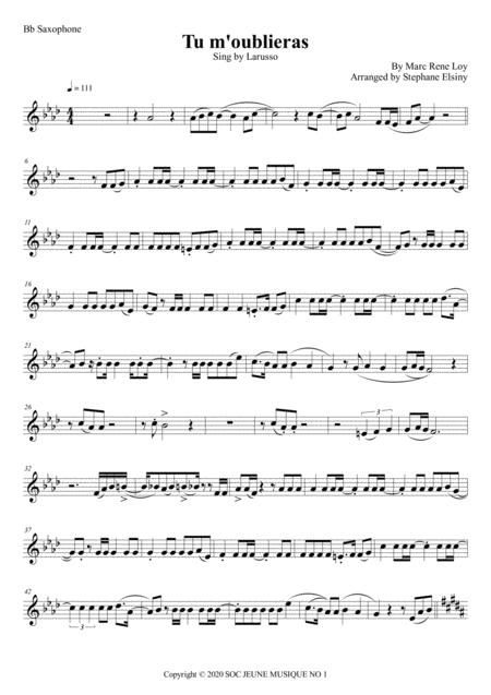 Free Sheet Music Tu M Oublieras Larusso Karaoke For Saxophone Bb