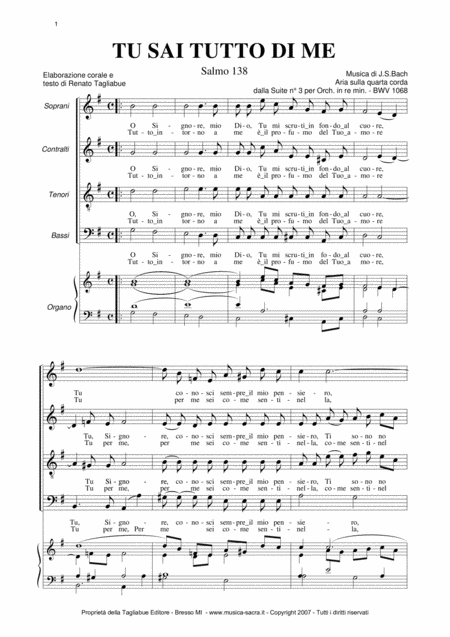 Tu Sai Tutto Di Me Air On G String Parti Staccate For Choir Satb Sheet Music