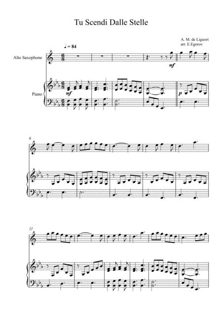 Free Sheet Music Tu Scendi Dalle Stelle Alfons Maria De Liguori For Alto Saxophone Piano
