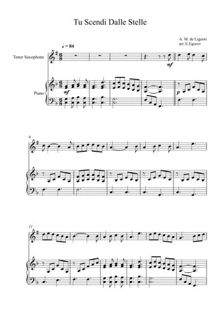 Free Sheet Music Tu Scendi Dalle Stelle Alfons Maria De Liguori For Tenor Saxophone Piano