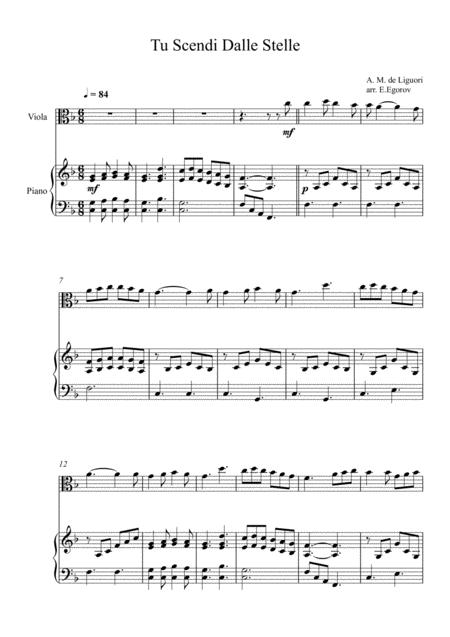 Tu Scendi Dalle Stelle Alfons Maria De Liguori For Viola Piano Sheet Music