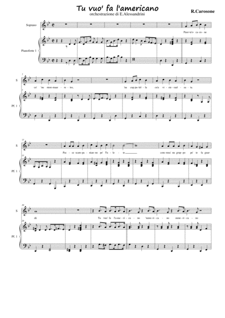 Tu Vuo Fa L Americano Voice And Piano Sheet Music