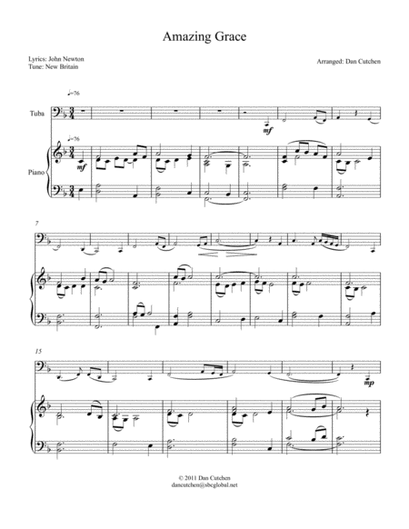 Free Sheet Music Tuba Amazing Grace Theme And Variations