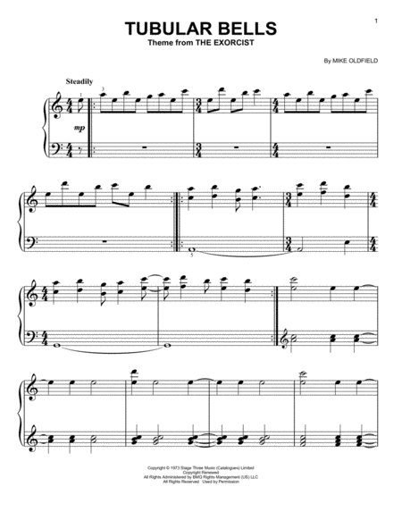 Free Sheet Music Tubular Bells From The Excorcist