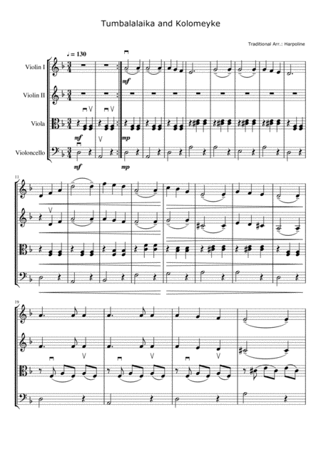 Free Sheet Music Tumbalalaika Kolomeyke String Quartet