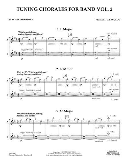 Free Sheet Music Tuning Chorales For Band Volume 2 Eb Alto Saxophone 1