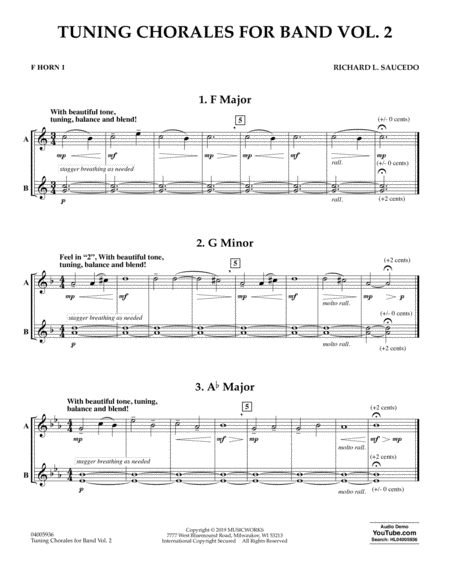 Tuning Chorales For Band Volume 2 F Horn 1 Sheet Music