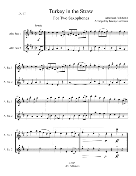 Turkey In The Straw For Two Saxophones Sheet Music