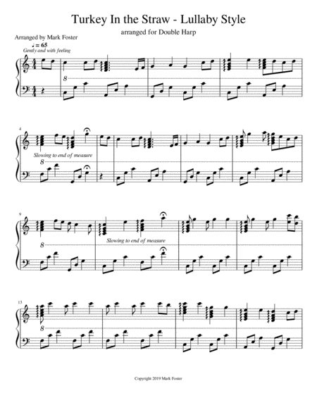 Free Sheet Music Turkey In The Straw Lullaby Style Double Strung Harp Arrangement