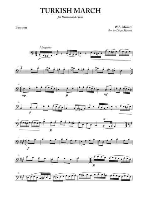 Turkish March For Bassoon And Piano Sheet Music