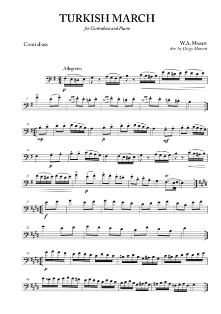 Free Sheet Music Turkish March For Contrabass And Piano