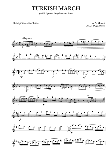 Free Sheet Music Turkish March For Soprano Saxophone And Piano