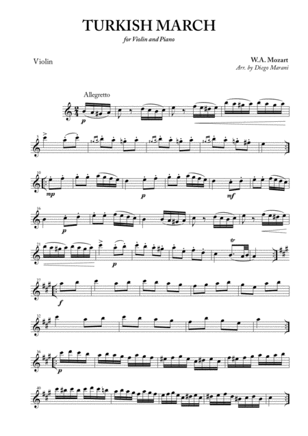 Free Sheet Music Turkish March For Violin And Piano