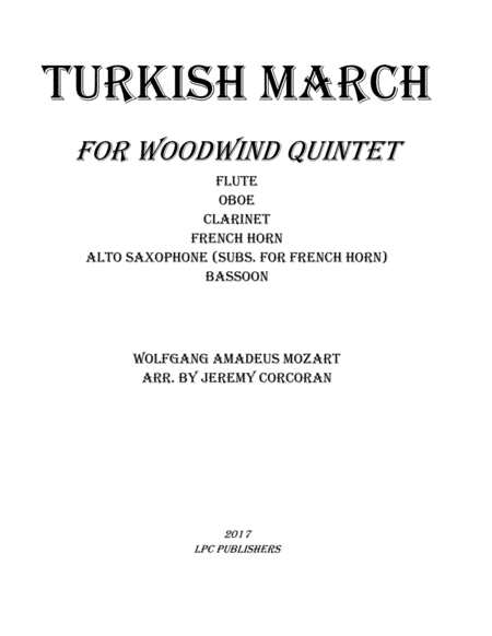 Turkish March For Woodwind Quintet Sheet Music