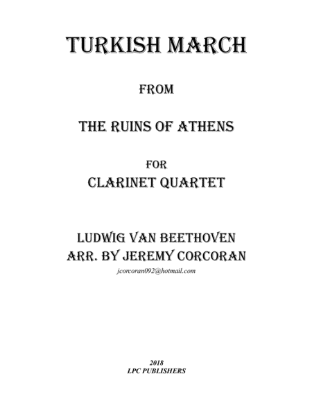 Free Sheet Music Turkish March From The Ruins Of Athens For Clarinet Quartet