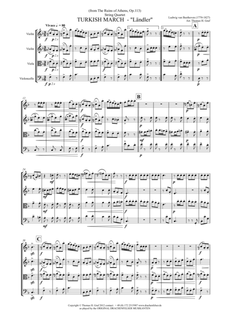 Free Sheet Music Turkish March Lndler Beethoven String Quartet