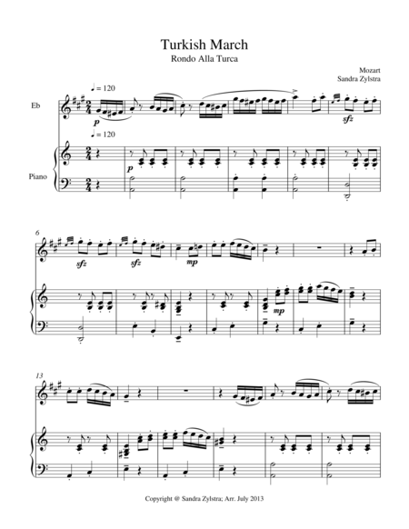 Turkish March Treble Eb Instrument Solo Sheet Music