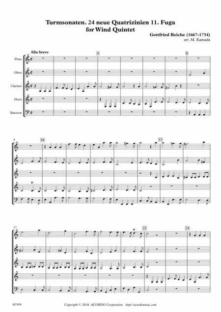 Free Sheet Music Turmsonaten 24 Neue Quatrizinien 11 Fuga For Wind Quintet