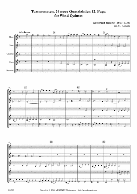 Free Sheet Music Turmsonaten 24 Neue Quatrizinien 12 Fuga For Wind Quintet