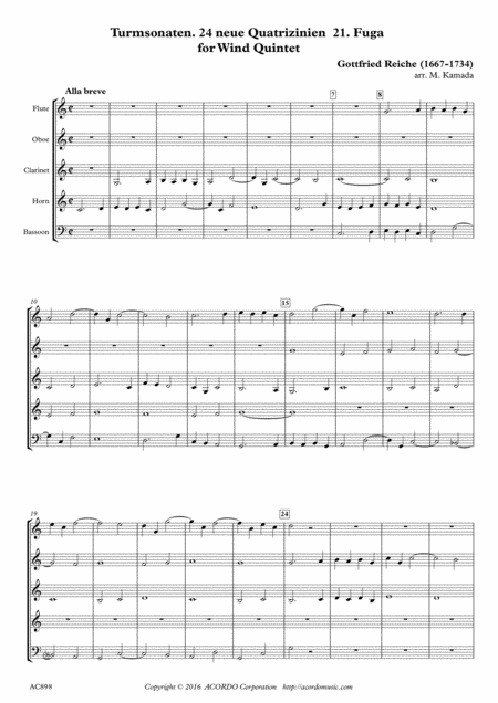 Turmsonaten 24 Neue Quatrizinien 21 Fuga For Wind Quintet Sheet Music