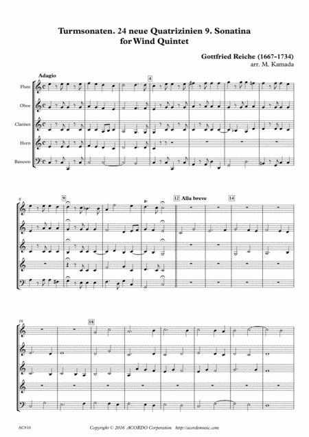 Free Sheet Music Turmsonaten 24 Neue Quatrizinien 9 Sonatina For Wind Quintet