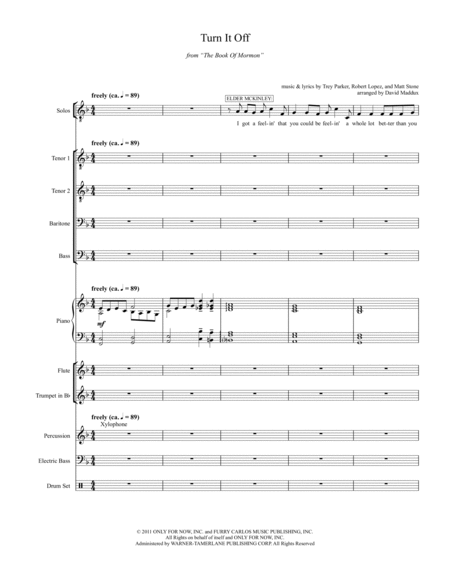 Turn It Off From The Broadway Musical The Book Of Mormon Sheet Music