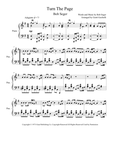 Free Sheet Music Turn The Page Piano Solo