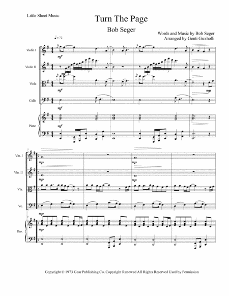 Turn The Page String Quartet Piano Sheet Music