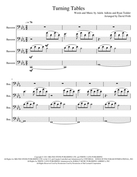 Free Sheet Music Turning Tables Bassoon Quartet