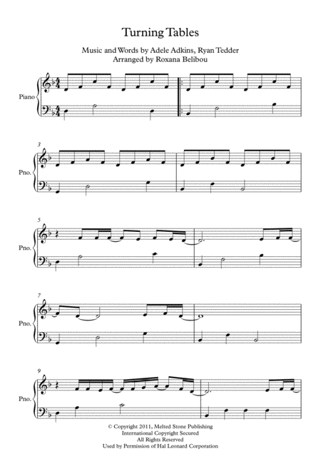 Turning Tables D Minor By Adele Easy Piano Sheet Music