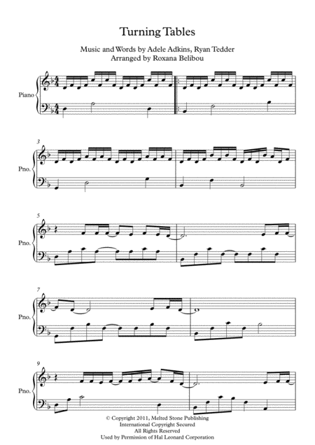 Turning Tables D Minor By Adele Piano Sheet Music