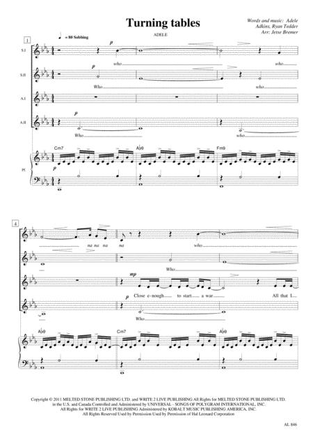 Turning Tables Ssaa Piano Sheet Music