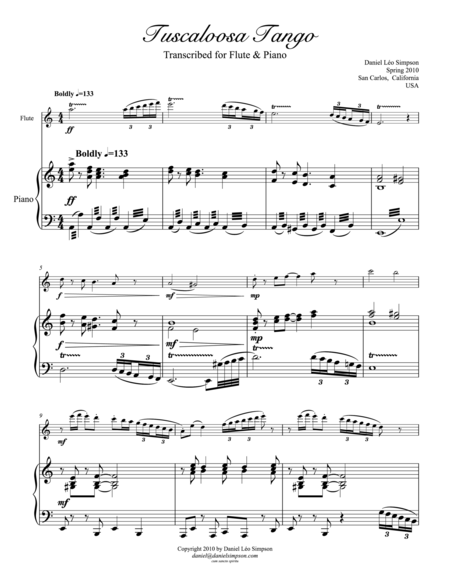 Tuscaloosa Tango For Flute Piano Sheet Music