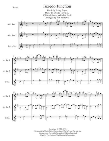 Free Sheet Music Tuxedo Junction For Saxophone Trio