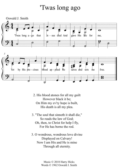 Free Sheet Music Twas Long Ago That Jesus Died A New Tune To A Wonderful Oswald Smith Poem