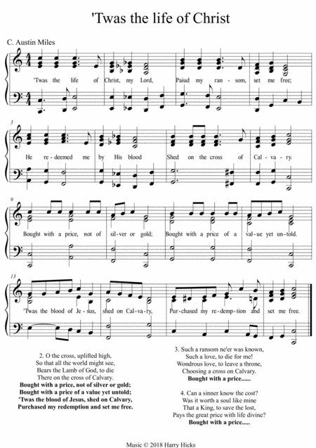 Free Sheet Music Twas The Life Of Christ A New Tune To A Wonderful Old Hymn