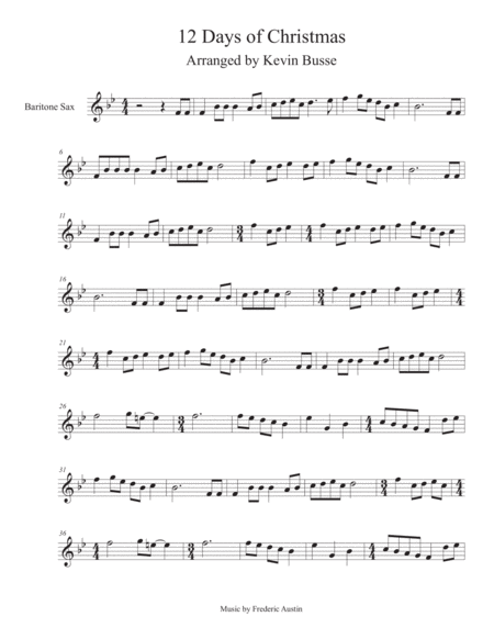 Twelve 12 Days Of Christmas Bari Sax Sheet Music