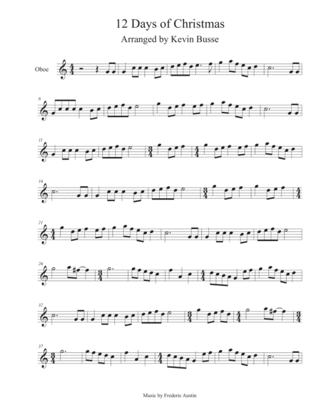 Twelve 12 Days Of Christmas Oboe Sheet Music