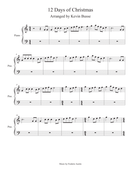 Twelve 12 Days Of Christmas Piano Sheet Music