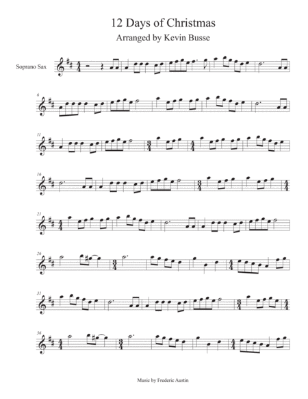 Free Sheet Music Twelve 12 Days Of Christmas Soprano Sax